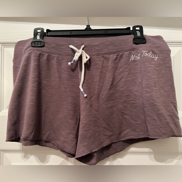 VS PINK Fun & Flirty Purple Drawstring Shorts. Front says “Not Today” ❤️ - Picture 1 of 6